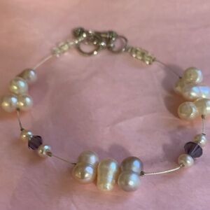 Freshwater Pearl and Amethyst Accent Bracelet - Unbranded